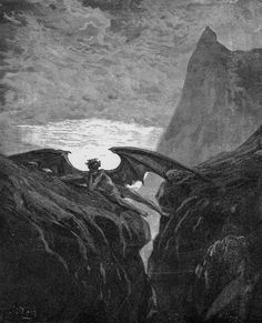 a man sitting on top of a mountain next to a giant dragon in the sky