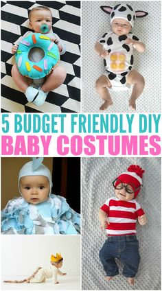 five baby costumes for babies to wear in the fall and winter, with text overlay that reads 5 budget friendly diy baby costumes