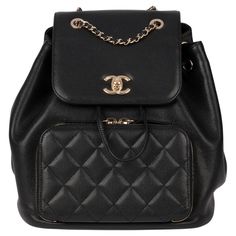 Chanel Black Caviar Leather & Lambskin Affinity Backpack Brand- Chanel Model- Affinity Backpack Product Type- Backpack Serial Number- 23****** Age- Circa 2016 Accompanied By- Chanel Box, Authenticity Card, Care Booklet Colour- Black Hardware- Gold Material(s)- Caviar & Lambskin Leather Height- 30cm Width- 27cm Depth- 14cm Strap Drop- Adjustable to 44cm Interior- Burgundy Leather Closure- Turn Lock Country of Origin- Italy Condition Rating- Excellent Exterior Condition- The exterior is in excelle Black Chanel Backpack, Luxury Black Leather School Backpack, Luxury Black Backpack For School, Luxury Black School Backpack, Mochila Chanel, Cute Luggage, Designer Backpack, Backpacks For Women, Chanel Box