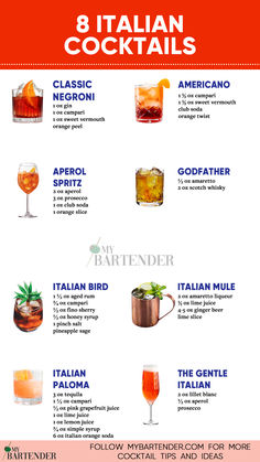 Italian Cocktails Cocktails For Italian Food, Italian Party Drinks, Classic Italian Cocktails, Italian Winter Cocktails, Italian Inspired Cocktails, Italian Drinks Alcohol Cocktails, Italian Drink Recipes, European Cocktails, Italian Drinks Alcohol