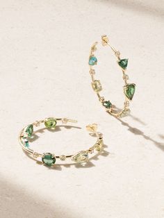 JACQUIE AICHE Sophia 14-karat gold multi-stone hoop earrings Apatite Stone, Jacquie Aiche, Aqua Marine, Multi Stone, Net A Porter, Women Collection, Ear Piercings, Jewellery And Watches, Tourmaline