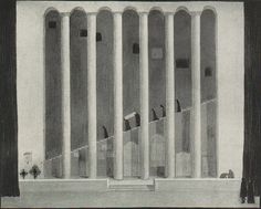 an old drawing of columns in front of a building