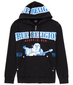 From True Religion&#x2C; this hoodie features:Attached hood with "True Religion" logo letteringZip-front closure"True Religion" logo&#x2C; Buddha graphic and other verbiage on the frontTwo front pocketsCotton/polyester fleeceMachine wash/tumble dryImported. Casual French Terry Outerwear For Streetwear, Winter French Terry Outerwear With Drawstring Hood, Urban Fleece Tops With Double-lined Hood, Urban Fleece Top With Double-lined Hood, French Terry Outerwear With Drawstring Hood For Streetwear, Casual Winter Sweatshirt With Front Print, Streetwear French Terry Top With Double-lined Hood, Streetwear Tops With Double-lined Hood In French Terry, Hooded French Terry Winter Outerwear