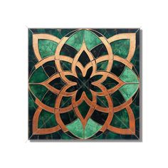 a green and brown tile with an intricate design