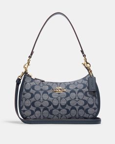 COACH® | Teri Shoulder Bag In Signature Chambray Coach Teri Shoulder Bag, Dress With Turtleneck, Trendy Purses, My Style Bags, Luxury Bags Collection, Plus Dress, Handbag Essentials, Girly Bags