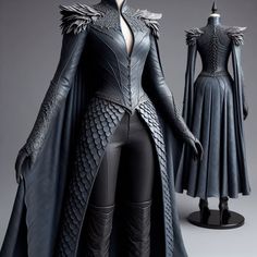 Dress With Scales, House Of Dragon Armor, Asgard Dress Goddesses, Black Armor Dress, Dragon Themed Outfit, House Targaryen Outfit, Targaryen Dragon Rider Outfit, House Of Dragon Dresses, Warrior Clothes Women