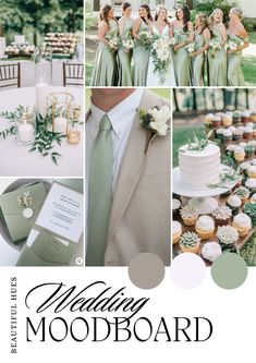 wedding mood board with green and white colors