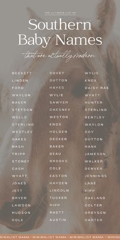 the southern baby names are shown in this poster