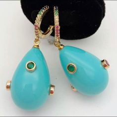 Turquoise/Gold Color Costume Tear Drop Earrings With Multicolored Stone Accents Never Worn Very Elegant Turquoise Teardrop Earrings For Party, Tear Drop Earrings, Jewelry Turquoise, Earrings Color, Tear Drop, Turquoise Jewelry, Teardrop Earrings, Blue Gold, Gold Color