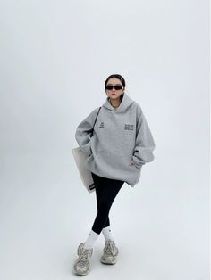 Back Logo Sweat Hoodie YLS0004 – AuroraBoutique Oversized Basic Hooded Hoodie, Oversized Basic Hoodie For Winter, Oversized Basic Hoodie With Kangaroo Pocket, Gray Relaxed Fit Hoodie For Streetwear, Basic Oversized Hooded Sweatshirt, Oversized Hooded Basic Sweatshirt, Oversized Basic Hooded Sweatshirt, Gray Crew Neck Sweatshirt With Kangaroo Pocket, Gray Cotton Hoodie For Streetwear