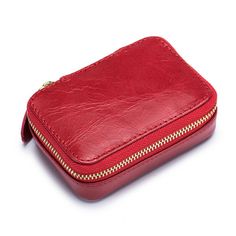 Red Rectangular Card Holder With Zipper, Red Rectangular Card Holder With Zipper Closure, Portable Rectangular Card Holder, Rectangular Leather Coin Purse, Portable Rectangular Leather Coin Purse, Cute Makeup Bag, Cute Makeup Bags, Leather Mirror, Purse Storage