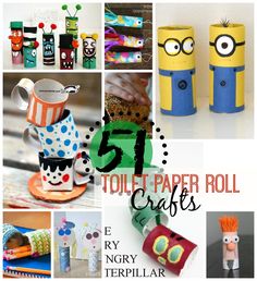 the collage shows different items made from toilet paper and other things to decorate with them