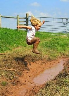 One Two Three....JUMP!!!! Muddy Puddle, Country Kids, Jolie Photo, Future Kids, Little People, Country Life, Farm Life, Country Girls, Childhood Memories