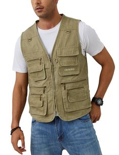 PRICES MAY VARY. 【Material】Men's travel fishing vest，utility vest men,made of lightweight breathable fabric, anti-pilling, not easy to shrink, comfortable to wear. This outdoor work safari vest for men is neatly sewn and stays flat without ironing. 【Multi-Pockets】Outdoor work safari vest cargo vest, suitable for men's leisure activities, freight, camping, work, hunting, fishing, travel, photo vest, front zipper and V-neck, with 16 different sizes of functional pockets and 3d rings, easy to hang 3d Rings, Camping Vest, Photographer Vest, Vest Outfits Men, Multi Pocket Vest, Safari Vest, Travel Vest, Sleeveless Vest Jacket, Military Vest