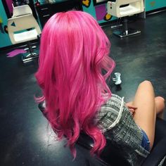 Hot Pink Hair Ideas For Blondes, All Pink Hair, Barbie Pink Hair, Hot Pink Hair With Light Pink Highlights, Pink Blonde, Two Tone Pink Hair, Hot Pink Hair With Dark Roots, Hot Pink Baylage Hair, Hot Pink Halo Hair