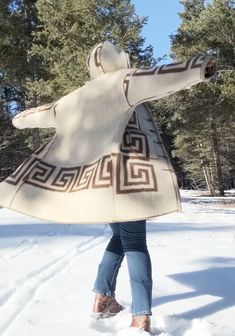 This thrifted, vintage Eaton's blanket is turned coat in a remarkable transformation!  Complete with real antler shed toggles, this coat is sewn to impress as a 100% unique item!  Don't like the beige outside?  No problem, the seams have been sewn in such a way to make it reversible!  Stand out at your cabin, on the ski hill, or traipsing around the city with this looker of a coat! Designed to be a baggy fit, this coat will nicely fit anyone from a size 6 jean to a size 16! Don't second guess this purchase, there is only ONE to go around! Ski Hill, Blanket Coat, Baggy Fits, Size 16, Jackets & Coats, Jackets For Women, Turn Ons, Unique Items Products, Clothes For Women