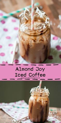 two iced coffees in mason jars on a table