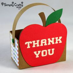 an apple shaped box with the words thank you written on it