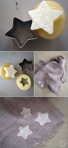 four pictures showing different stages of making star shaped cookies