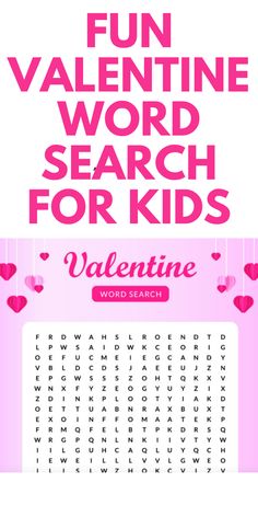 valentine word search for kids with the words fun valentine word search in pink and white