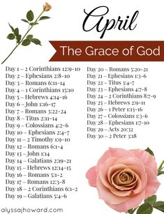 the grace of god poster with pink rose and bible verses on white background for easter