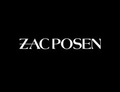 the word zac posen is shown in white on a black background with an image of a