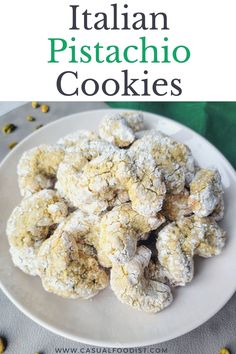 italian pistachio cookies on a white plate