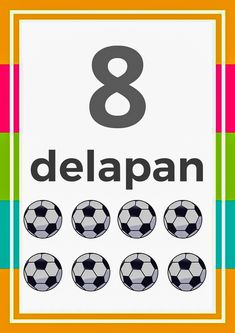 a poster with soccer balls on it and the number eight in front of them,