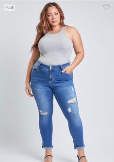 73%  COTTON -- 23% POLYESTER --2% VISCOE -- 2% SPANDEX  MADE IN CHINA  INSEAM:  25" Chubby Fashion, Jeans Plus Size, Women Outfits, Ankle Jeans, Heeled Sandals, Dress Clothes For Women, Plus Size Outfits, Mid Rise, Dress Outfits