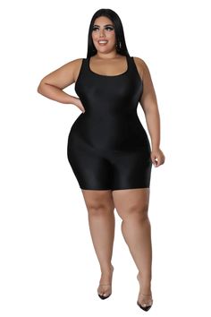 Stretch romper U neckline Sleeveless No closure 89% polyester 11% spandex Hand wash cold Model is wearing a 2X Spandex Romper, Chic And Curvy, No Closure, Plus Size Fits, Sleeveless Rompers, Dress Sleeveless, Final Sale, High Neck Dress, Bodycon Dress