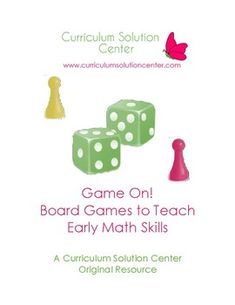 a book cover with two dices and a butterfly on the cover, which reads game on board games to teach early math skills