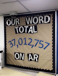 a bulletin board that says our word is total and 3, 012, 757 on ar