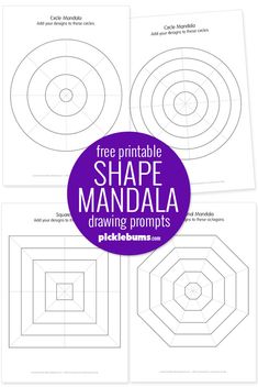 three free printable shapes for the shape maniala drawing project with text overlay