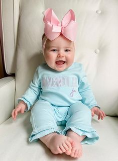 This sweet romper is perfect for any little one in your life!  Made from super soft, 100% pima cotton! View pink version here: https://www.etsy.com/listing/628439013/baby-girl-coming-home-outfit-monogrammed?ref=shop_home_active_3 View white version here: https://www.etsy.com/listing/584867128/baby-girl-coming-home-outfit-monogrammed?ga_search_query=ruffle+romper&ref=shop_items_search_2 Fonts can be viewed here: https://www.etsy.com/listing/889369564/font-options-fonts-and-thread-colors-do?ga_sea Girl Coming Home Outfit, Personalized Baby Shower Gifts, Pet Businesses, Girls Coming Home Outfit, Foto Baby, Thread Colors, Personalized Baby Shower, Ruffle Romper, Coming Home Outfit