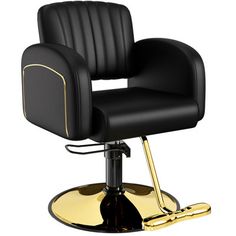 a black and gold barber chair on a white background