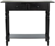 a black table with two drawers on one side and an open drawer on the other