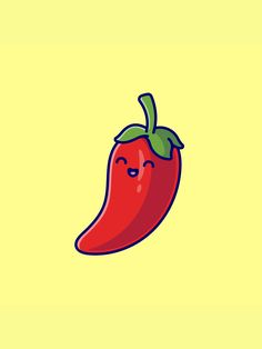 a red pepper with a face drawn on it's side, sitting in front of a yellow background