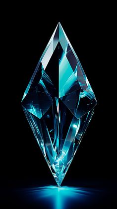 a blue diamond on a black background with light coming from it's center point