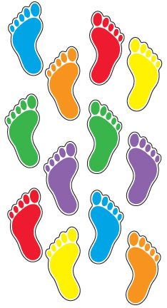 an image of colorful footprints on white background