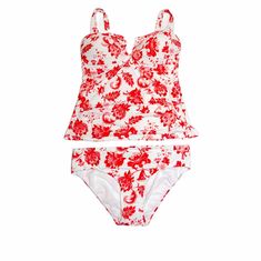 2-Piece Alex Marie Swimming Set/ Swimsuit V-Wire Tankini Top + Retro Pant/Hipster Bottoms Size: L Large Nwt White Floral Style: Ax358359, Ax358159, American Dream, White Floral, Red And Pink Fliwers All Over Adjustable Straps On Tankini, Sides Are Pleated/Shirred (For Slimming Effect), V-Shaped Metal Detail Between The Cups. Very Rare Color In This Size, Sold Out Online Msrp: $80 + $46 White Stretch Swim Sets, White Poolside Summer Sets, White Fitted Swimwear Set, White Sets For Poolside Spring Season, Red Stretch Tankini For Spring, White Sleeveless Poolside Sets, Fitted White Set For Poolside, White Swimwear For Spring Holiday, Red Stretch Beachwear Sets