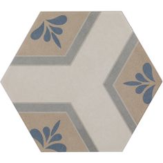 a hexagonal tile pattern with blue and gray flowers