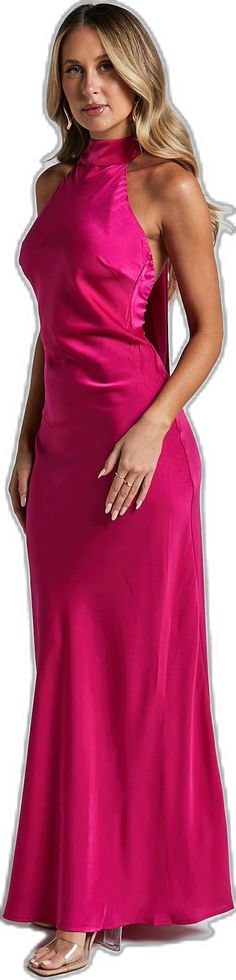 Evening Pink Halter Neck Maxi Dress, Pink Satin Halter Neck Maxi Dress, Pink Ruched Halter Neck Maxi Dress, Pink Tie-back Backless Halter Dress, Pink Silk Pre-draped Maxi Dress, Tie Backs, Tie Back, Neck Tie, High Neck