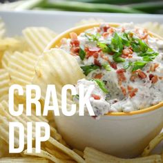 a white bowl filled with dip and chips