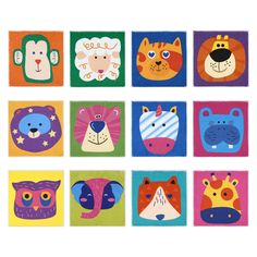 a group of colorful animal themed coasters sitting on top of each other