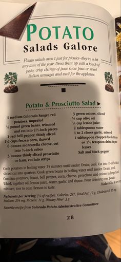 the menu for potato salad is shown in this photo