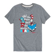 Get your Dr. Seuss fan ready for school with this silly boys' Dr. Seuss "Places You'll Go" tee. Get your Dr. Seuss fan ready for school with this silly boys' Dr. Seuss "Places You'll Go" tee. Crewneck Short sleevesFABRIC & CARE Solid colors: cotton Heather colors: cotton, polyester Machine wash Imported Size: X Large. Color: Med Grey. Gender: male. Age Group: kids. Pattern: Graphic. Material: Cotton Blend. The Cat In The Hat, Ready For School, Cat In The Hat, School Readiness, How To Show Love, Dr Seuss, Heather Grey, Graphic Tee, Age Group