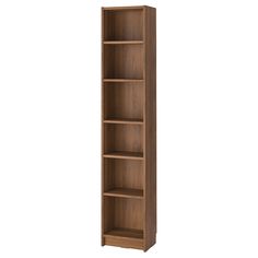 a tall wooden bookcase with four shelves