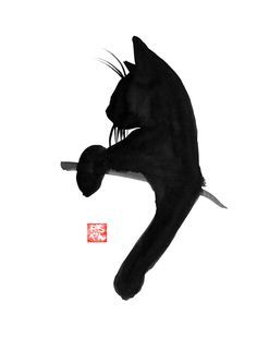 a drawing of a black cat holding a knife