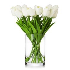 PRICES MAY VARY. 【Flower Type】20 Pieces Large White Artificial Tulip Floral Arrangements with Faux water in Clear Glass Vase 【Product Size】Overall dimension of real touch artificial flower bouquets with vase is approx 12H x 7W inches, Clear cylinder glass vase is approx 6H x 4W inches. 【Unique Designs】Each fake tulip flower for decoration is handcrafted. Faux flowers are made of high-grade PU and real touch, fake flower stem is wrapped in plastic wire, cylinder glass vase is crafted with thick g Tulips Centerpiece, Tulip Centerpiece, Silk Tulips, Tulips Arrangement, Silk Hydrangeas, Home Wedding Decorations, Artificial Flower Bouquet, Real Touch Flowers, Silk Flower Arrangements