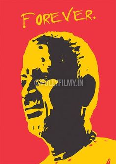 a man's face with the words forever written in red, yellow and black